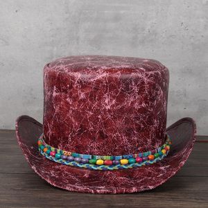 New 2021 3 Size Women Leather Top Hat Shower Lday Fedora Hat Magic Flat Cosplay Pork Pie Party Caps Dropshiping 13cm