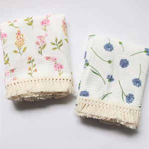 Baby Muslin Swaddle Tassel Floral Blanket Cotton Summer Bath Towels Toddler Wraps Nursery Bedding Infant Swadding Robes Quilt BC7926