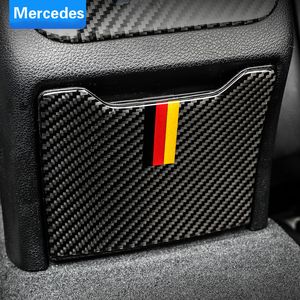 Carbon Fiber Rear Armrest Storage Box Panel Cover Trim Car Sticker for Mercedes C Class W205 C180 C200 GLC Accessories