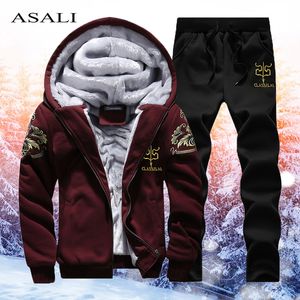 겨울 Tracksuits 스포츠웨어 세트 남자 후드 폼 두꺼운 후드 후드 재킷 + 바지 세트 남자 캐주얼 따뜻한 트랙 슈트 2 개 세트 201109