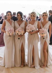 V Neck Country Bridesmaid Dresses Plus Size Mermaid High Split Cheap Beach After Party Look Maid of Honors Wear BM02032885