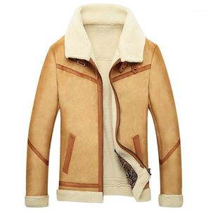 Mäns Jackor Vinter Varm Sheepskin Fur Coat Men's Luxury Leather Jacket Outwear Fleece Fodrad Tjock Bomber Motorcykel Faux Coat1