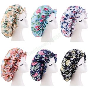 Fashion Lace Satin Printed Double Layer Nightcap African Soft Floral Women's Beauty Hair Care Round Cap Sleep Hats