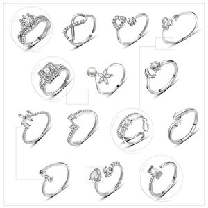 Anel de prata de zirc￣o Mulheres de noivado de diamante Ringos de cluster de casamento j￳ias de moda e presente arenoso