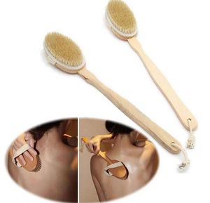 Wooden Bath Brush Long Handle Reach Back Body Shower Bristle SPA Scrubber Bathroom