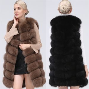 Naturlig för kvinnlig väst Långt rockar Real Fur Coat Fox Vest Jacket 201214