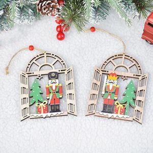 Christmas Tree Soldier Pendant Nutcracker Wooden Soldier Home Window Hanging Ornaments Decor New Year Gift DDA616