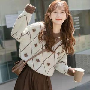 Swetry damskie 2021 Koreański sweter Kobiety Soft Casual All-Dopasuj Trójwymiarowe Kwiaty Pullover Prostota Luźna Prosta Elegancka