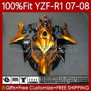 OEM Bodywork 100％フィットヤマハYZF-R1 YZF1000 YZF R 1 1000 CC 07-08モトボディ91NO.6 YZF R1 1000CC YZFR1 07 08 YZF-1000 2007 2008注射モールドフェアリングキット光沢のあるゴールデン