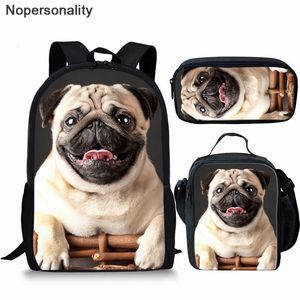 Nopersonality Ragazze Adolescenti Scuola Zaino Puppy Pug Dog Stampa 3Pcs Bagpack Bambini Bambini Borsa da scuola nera Donne Mochilas LJ201225