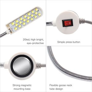 AC110-265V 2W 30LED SEWING MASKIN LIGHT LAMP MAGNETIC FIXED BASE Flexibel Böjbar Tube Goose Neck Design för hushållsarbete Hushållsuppgifter CH