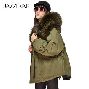 Jazzevar Nieuwe Winter Dames Donsjack Oversize Dovetail White Duck Down Coat Large Real Raccoon Fur Hooded Parka Y200107