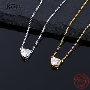 2020 New 925 Sterling Silver Love Heart Necklace for Women Wedding Clear CZ Zircon Jewellery Heart Necklace Q0531