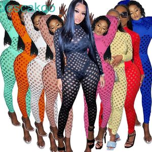 2022 Kvinnor Jumpsuits Designer V-Neck Nightclub Sexy Eye Net Onesies Långärmad Byxor Slim Rompers Fashion Casual Clothing