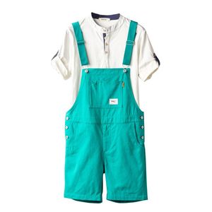 Men's Shorts 2022 Summer Overalls For Men Bib Jumpsuits Cotton Straight Loose Red Orange Yellow Khaki Male Solid Casual Pants Clothing