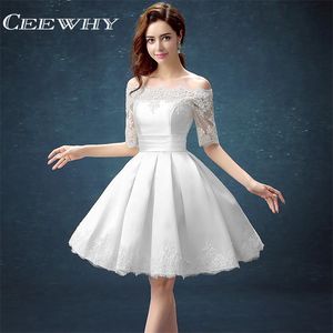 White Half Sleeve Ball Suknia Haftowa Koronki Specjalne okazje Krótki Party Dress Długość Robe De Cocktail Dresses Party