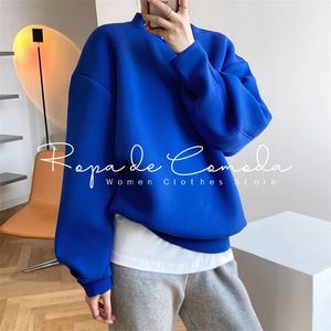 Luxury Quality Space Cotton Pullovers Sweatshirt Women Oversized Solid Color Electric Blue Spring Fall Korean Tops 220314