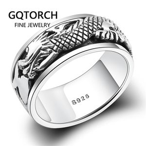 Real Pure 925 Sterling Silver Dragon Rings For Men Rotatable Transfer Luck Vintage Punk Retro Style Anel Masculino Aneis Y1124