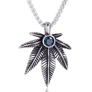 Antique Retro Black Stainless Steel Female Male Sweater Chain Pendant Hip Hop Gothic Maple Tree Leaf Leaves Necklace Pendants Jewelry