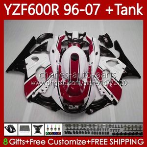 Fairings + Tank för Yamaha YZF600R Thundercat YZF 600R 600 R 96 97 98 99 00 01 02 07 Kropp 86NO.122 YZF-600R 1996 2003 2004 2005 2006 2007 YZF600-R Röd vit 96-07 Kroppsarbete