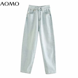 AOMO moda donna jeans a vita alta pantaloni tasche con cerniera pantaloni in denim femminile 4M333A 201105