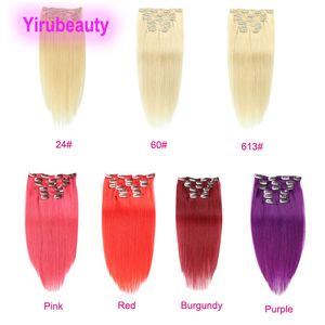 Pink Red Purple Indian Raw Virgin Hair Extensions Clips In Products 70g 100g 613# Color Straight 100% Human Hair Yirubeauty
