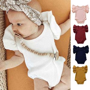 Nyfödd småbarn spädbarn Baby Girls Ruffle Romper Jumpsuit Solid Färg Baby Romper Kläder Outfits G1221