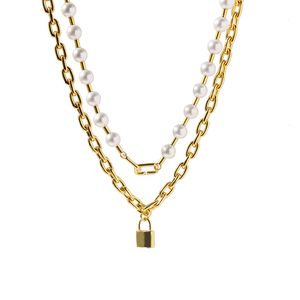 Collana di gioielli da uomo di lusso Collana in oro con doppio strato di perle Catene spesse Collane con ciondolo per donna Acciaio inossidabile Punk Hip Hop