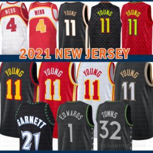 2021 New Kevin 21 Garnett Basketball Jersey Anthony 1 Edwards Mens Karl-Anthony 32 마을 Trae 11 젊은 메쉬 레트로 Spud 4 Webb 오렌지