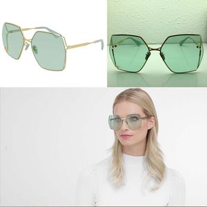 Damskie okulary na zakupy najlepsze modne okulary przeciwsłoneczne 0817S zielone soczewki kwadratowe cienkie metalowe okulary przeciwsłoneczne w półramce klasy wysokiej jakości z oryginalnym pudełkiem