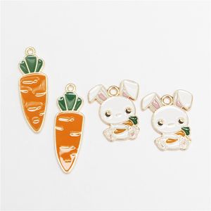 20pcs Mixture Enamel Rabbit Bunny Carrot Oil Drip Charms Vegetable Fruit Carota Pendants Dangle Earrings Necklace Jewelry Accessory