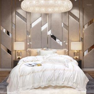 Bedding Sets High-end Luxury 140S Villa Model Room Double-strand Sea Island Cotton Four-piece Set, Simple White 1.8 Meters