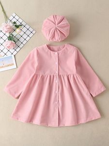 Toddler Girls Suede Single Breasted Babydoll Dress & Hat SHE