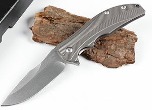 High-End-Klappmesser mit 0606-Kugellager, schnell zu öffnendem Flipper, D2 Stone Wash Drop Point-Klinge, TC4-Griff aus Titanlegierung mit Lederscheide