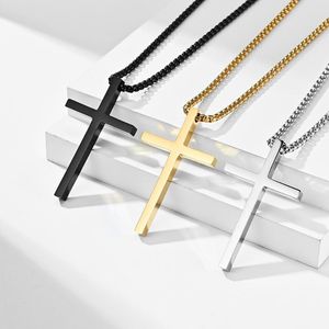 Pendant Necklaces Small Middle Large 3 Size Men Cross Christian Necklace Chain Black Silver Gold Color Stainless Steel Fashion Jewelry