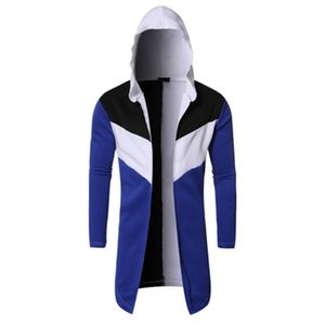 Man Colorblock Cardigan Coat Fashion Occident Winter Long Sleeve Casual Hooded Sweatshirt Designer Male Long Section Windbreaker Outerwear