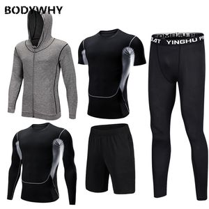 Mens Sportswear 5 шт. / Комплект тренажерный зал Фитнес одежды мужские бегущие мужские мужские спортивные компрессионные спорты одежда для тренировок спортивные костюмы 201116