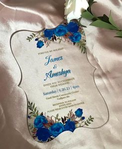 Kraliyet Mavi Şakayık Gül Çiçek adet Akrilik Düğün Davetiyeleri Lazer Kesim Davetiyeleri Kartları Özel Davetiye Tebrik Kartları