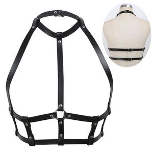 Bras Kvinnor Mode Punk Gothic PU Läder Harness Bra Belts Sexig Underkläder Halter Neck Body Bondage Caged Bralette Costume1