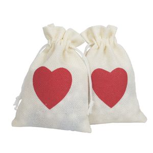 Red Love design Linen drawsting organizer pocket wedding gift bags Christmas gift double drawstring bags
