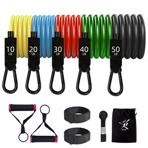 Bandas de resistência Conjunto de 150lbs Latex Elastic Fitness Bands Kit de 5 Expander Workout Bands Home Gym Equipamento de Exercício 2020 Q1225