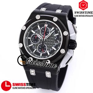 SALE NY 44MM 26568 QUARTZ CHRONOGRAPH MENS Titta p￥ svart textur Dial Stopwatch PVD Black Steel Case Rubber Sport Racing Watches Swisstime