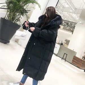 FMFSSOM Women White Duck Down Jacket Ladys Hooded Fur Collar Long Warm Thick Jacket Female Long Sleeve Parka 201105