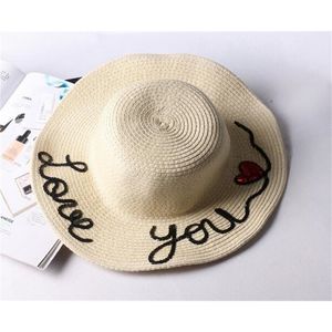 Fashion women summer handmade love you paillette fedora straw sun beach hat for kids Y200714