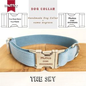 Muttco Retailing Samopoczucie Grawerowane Pet Name The Sky Handmade 5 Rozmiary Dog Collar i Leash LJ201111