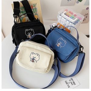 Kleine vrouwen canvas schoudertassen Koreaanse hbp cartoon print mode mini canvas handtassen telefoon crossbody tas voor schattig meisje