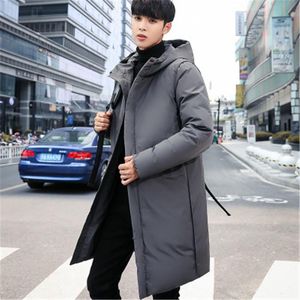 Homem engrossar jaqueta de moda tendência de manga longa zíper com capuz de longa seção de longa roupa outerwear masculino inverno novo quente mid