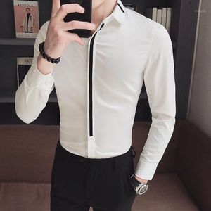 Mężczyźni Koszula Z Długim Rękawem Slim Fit Patchwork Mężczyzna Sukienka Koszule Formalne Koszulki Wzory Camisa Social Masculina Mężczyźni Business SHIRT1