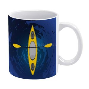 Canecas Kayaking (amarelo) caneca branca caneca cerâmica Caiaque criativo viajando viagem fora do dia pai pai pai pai lago