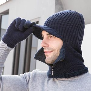 Malha Fur Faux Hat para o Homem Grosso Gorros com Neck Anel quentes Caps Beany Gorras Bonnet Skullies Winter Fashion